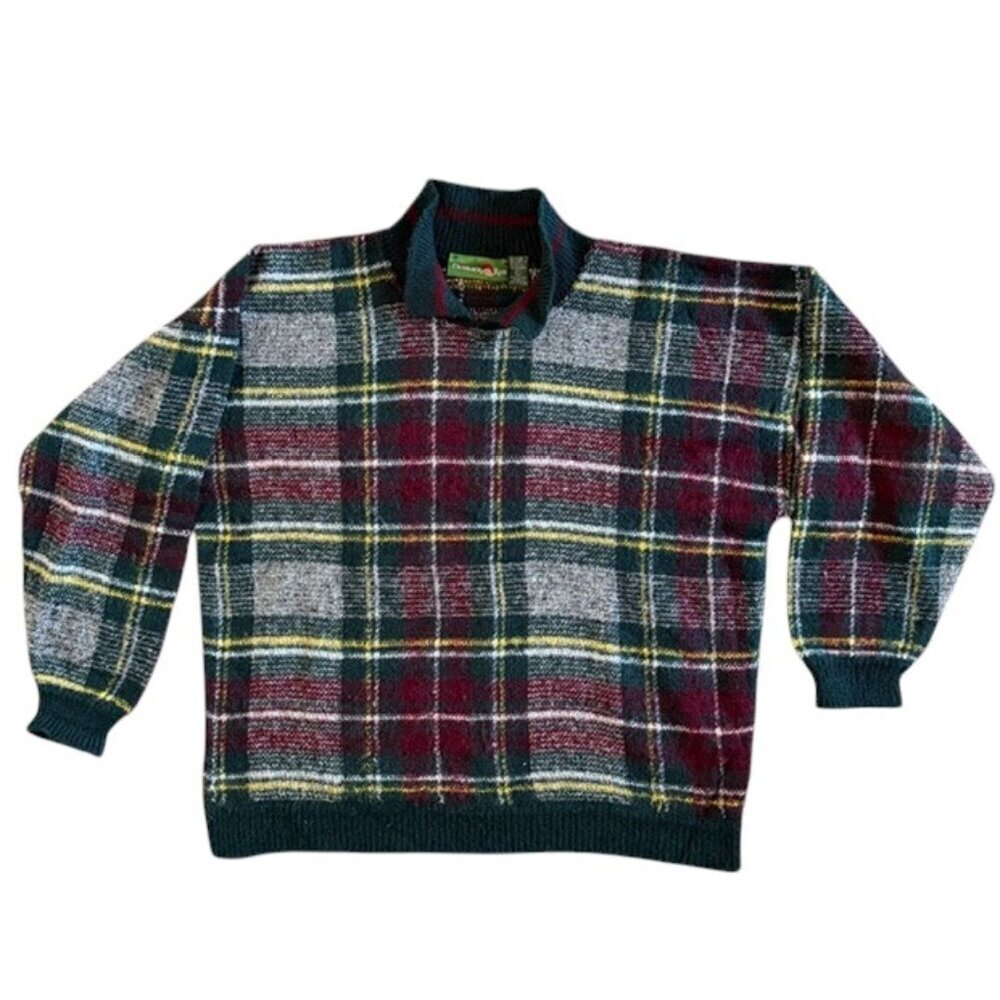 Vintage 80s OUTBACK RED Tartan Plaid Wool Sweater Large